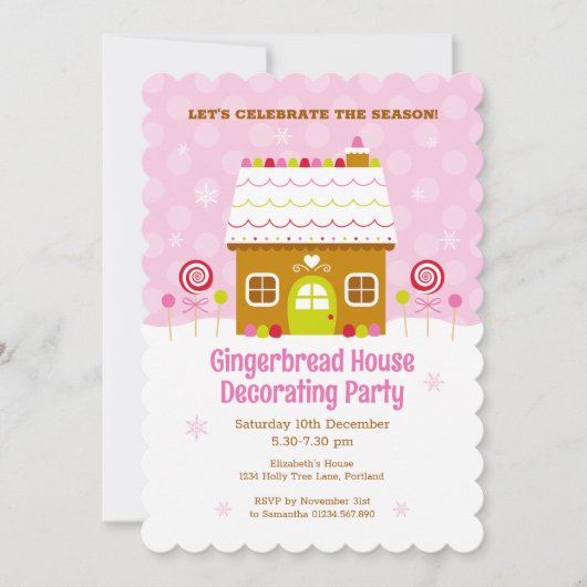 Pink Gingerbread Haus Dekorieren Party Einladung (Vorderseite)