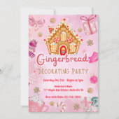 Pink Gingerbread Haus Dekorieren Party Einladung (Vorderseite)