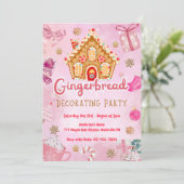 Pink Gingerbread Haus Dekorieren Party Einladung (Stehend Vorderseite)