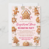 Pink Gingerbread Haus Dekorieren Party Weihnachten Einladung (Vorderseite)