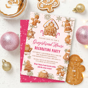 Pink Gingerbread Haus Dekorieren Party Weihnachten Einladung
