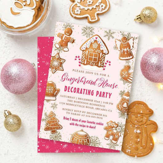 Pink Gingerbread Haus Dekorieren Party Weihnachten Einladung