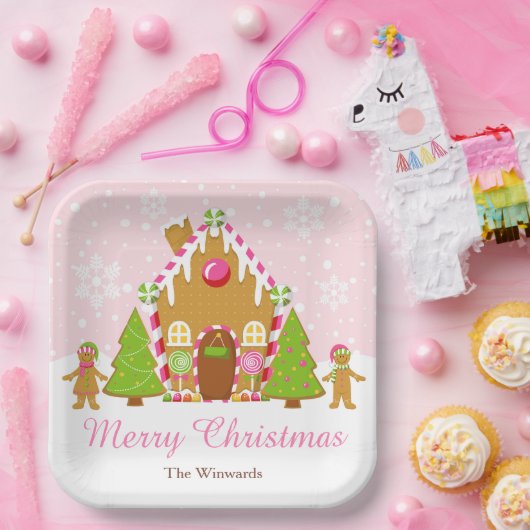 Pink Gingerbread Haus Dekorieren Weihnachtsfest Pa Pappteller (Party)