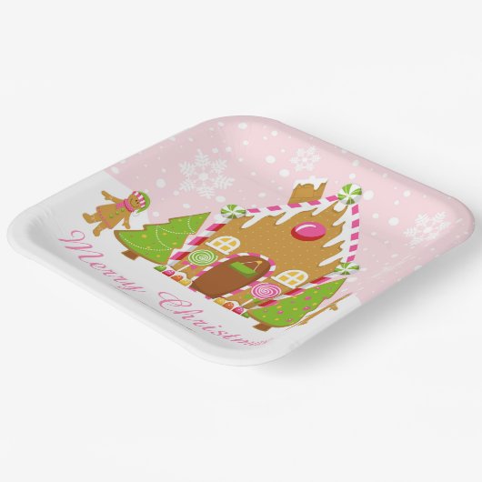 Pink Gingerbread Haus Dekorieren Weihnachtsfest Pa Pappteller (Gewinkelt)