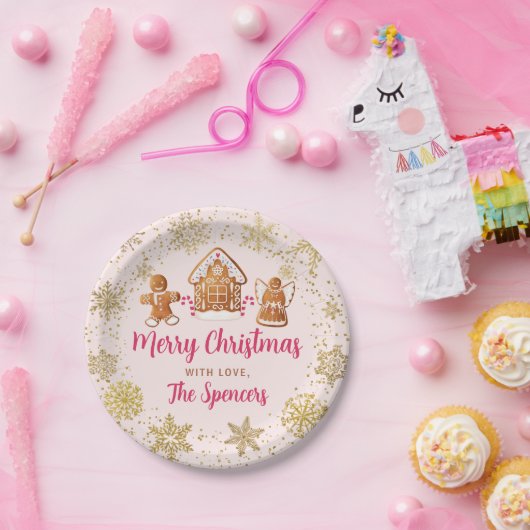 Pink Gingerbread Haus Dekorieren Weihnachtsfest Pa Pappteller (Party)