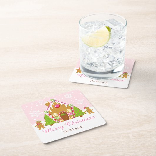 Pink Gingerbread Haus Dekorieren Weihnachtsfest Pa Rechteckiger Pappuntersetzer (Vor Ort)