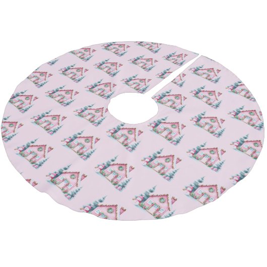 Pink Gingerbread Hausdekoration Polyester Weihnachtsbaumdecke (Schrägansicht)