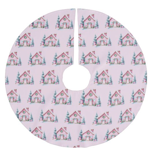 Pink Gingerbread Hausdekoration Polyester Weihnachtsbaumdecke (Vorderseite)