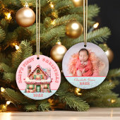 Pink Gingerbread House Baby's First Christmas Keramik Ornament