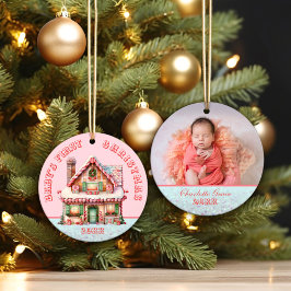 Pink Gingerbread House Baby's First Christmas Keramik Ornament