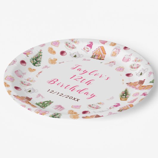 Pink Gingerbread House Birthday Party Pappteller (Schrägansicht)