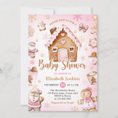 Pink Gingerbread House Christmas Baby Shower Einladung (Vorderseite)
