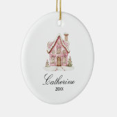 Pink Gingerbread House Christmas Custom Name Keramik Ornament (Rechts)