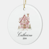 Pink Gingerbread House Christmas Custom Name Keramik Ornament (Links)