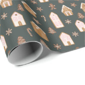 Pink Gingerbread House Christmas Pattern Geschenkpapier (Rolleneckpunkt)