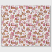 Pink Gingerbread House Christmas Wrapping Paper Geschenkpapier (Flach)