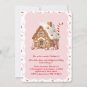 Pink Gingerbread House Cookie Exchange Einladung (Vorderseite)