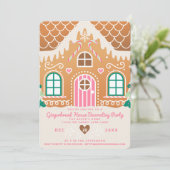 Pink Gingerbread House Dekoratives Party Einladung (Stehend Vorderseite)