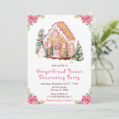 Pink Gingerbread House Dekoratives Party Einladung (Stehend Vorderseite)