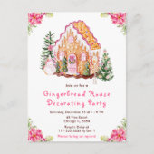 Pink Gingerbread House Dekoratives Party Postkarte (Vorderseite)