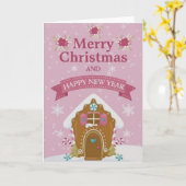 Pink Gingerbread House Merry Christmas Card Karte (Gelbe Blume)