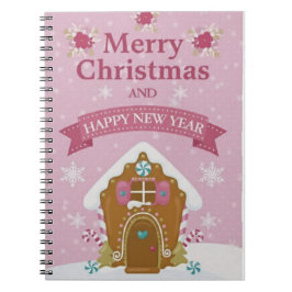 Pink Gingerbread House Merry Christmas Notebook Notizblock