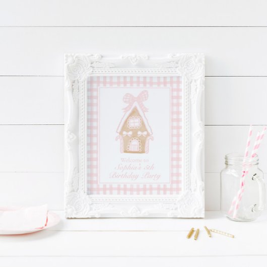Pink Gingerbread House Party Plakatzeichen individ Poster