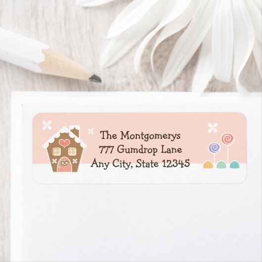 PINK GINGERBREAD HOUSE RÜCKSENDEADRESSEN-AUFKLEBER (Insitu)