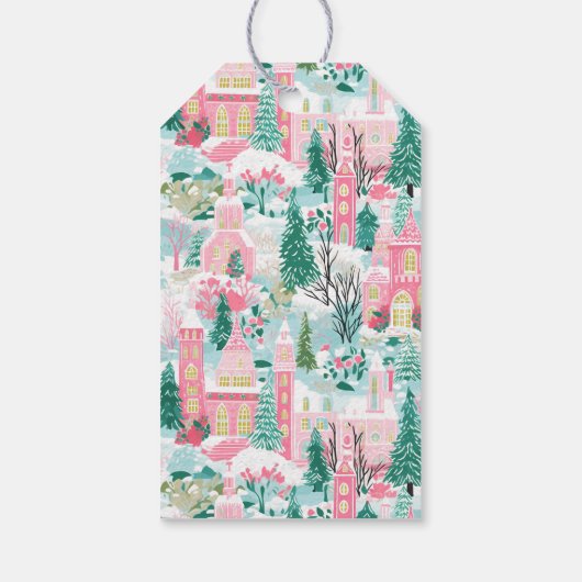 Pink Gingerbread Kirchen Personalisiert Weihnachte Geschenkanhänger (Rückseite)