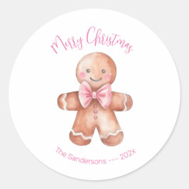 Pink Gingerbread Man Christmas  Runder Aufkleber