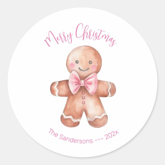 Pink Gingerbread Man Christmas Runder Aufkleber (Vorderseite)
