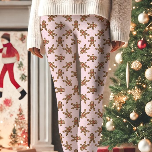 Pink Gingerbread Man Polka Dot Weihnachten Leggings