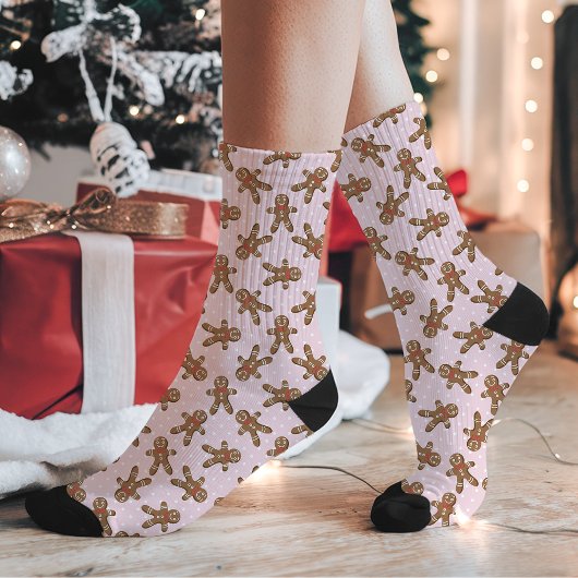 Pink Gingerbread Man Polka Dot Weihnachten Socken