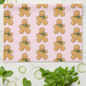 Pink Gingerbread Mann Keks Weihnachtsmuster Geschirrtuch (Gefaltet)