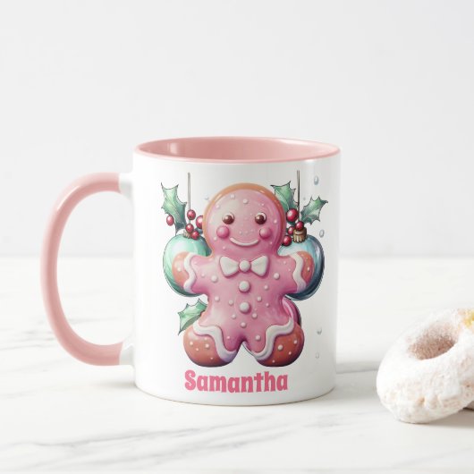 Pink Gingerbread Weihnachtskids Heiße Schokolade Tasse (Mit Donut)
