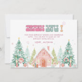 Pink GingerBread Winter Onederland 1. Geburtstag Dankeskarte (Vorderseite)