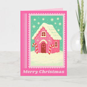 Pink Gingerbrei House Christmas Postage Briefmarke Feiertagskarte