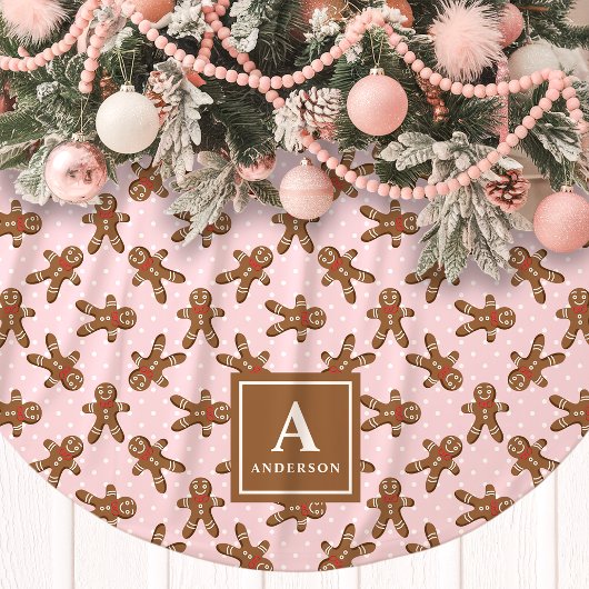 Pink Gingerbrei Man Monogram Christmas Polyester Weihnachtsbaumdecke