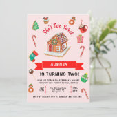 Pink Gingerbrett Weihnachten Einladung (Stehend Vorderseite)