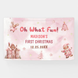 Pink Gingerbrett Weihnachten Erster Geburtstag Banner