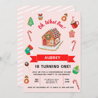 Pink Gingerbrett Weihnachten Erster Geburtstag Einladung