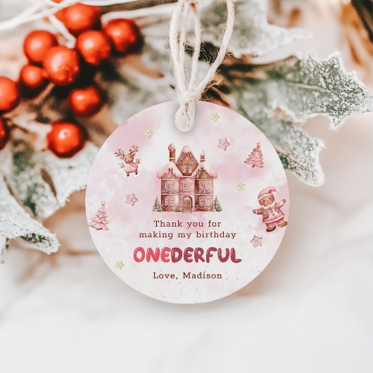 Pink Gingerbrett Weihnachten Erster Geburtstag Geschenkanhänger