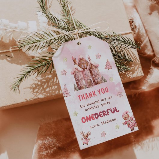 Pink Gingerbrett Weihnachten Erster Geburtstag Geschenkanhänger