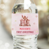Pink Gingerbrett Weihnachten Erster Geburtstag Wasserflaschenetikett