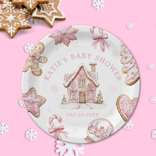 Pink Gingerbrot Cookie Babydusche Papierplatte Pappteller