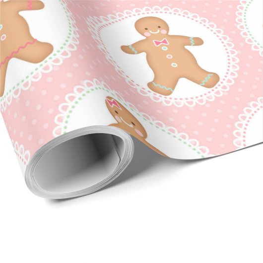 Pink Gingerbrot Cookie Geschenkpapier (Rolleneckpunkt)