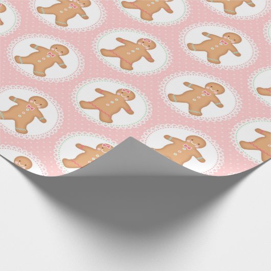 Pink Gingerbrot Cookie Geschenkpapier (Ecke)