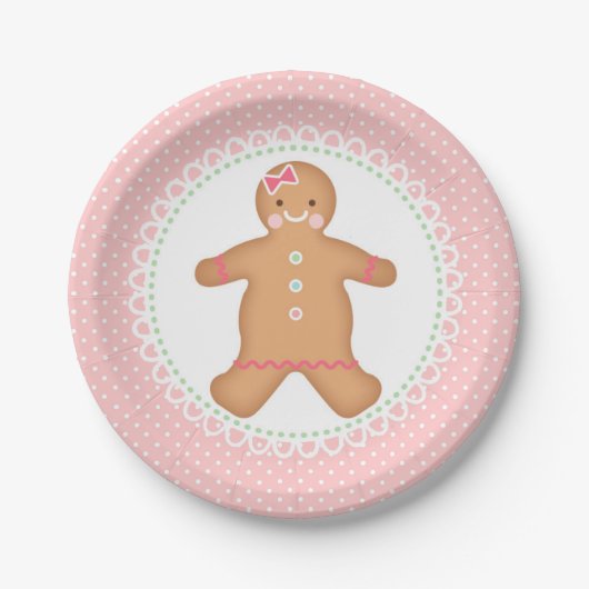 Pink Gingerbrot Cookie Pappteller (Vorderseite)