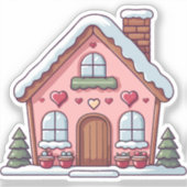 Pink Gingerbrot Haus mit Herz Aufkleber (Vorderseite)