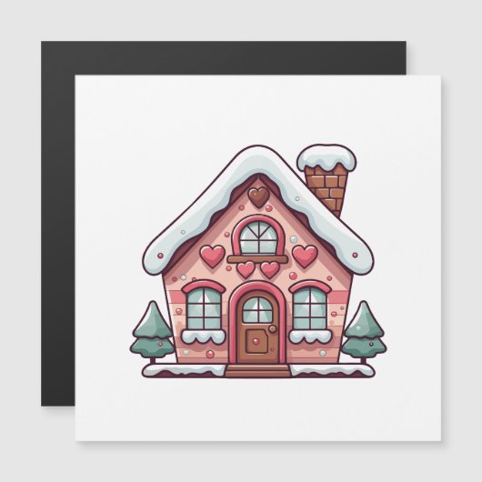 Pink Gingerbrot Haus mit Herz Magnetkarte (Vorne/Hinten)